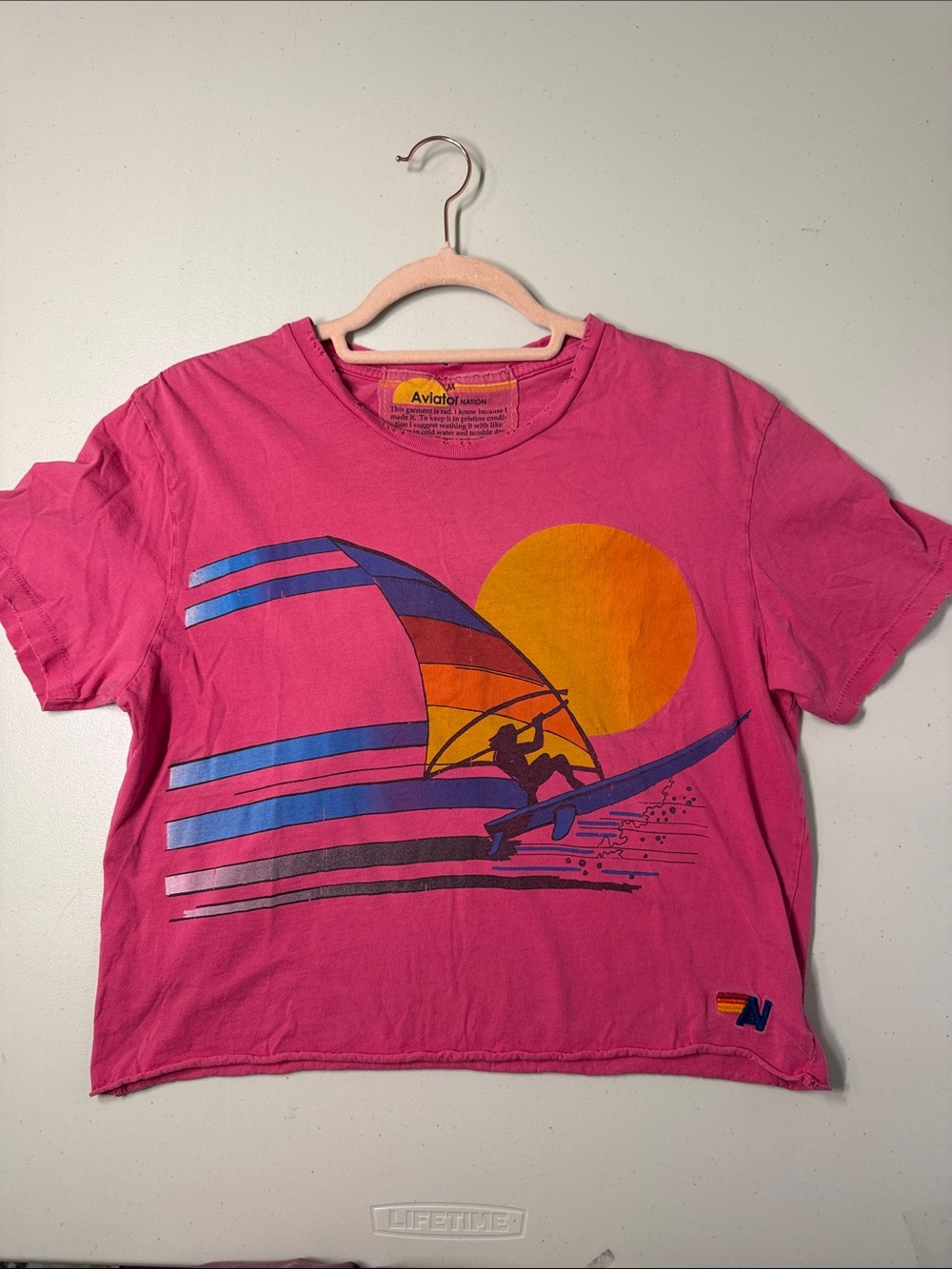 VTG RARE Aviator Nation Windsurfer Boyfriend Tee Hot Pink Medium